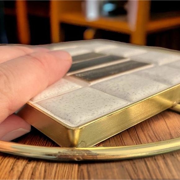 Vintage Mid Century Modern Mosaic Tile Trivet Set of 2 Brass Base Stoppers - Picture 6 of 6